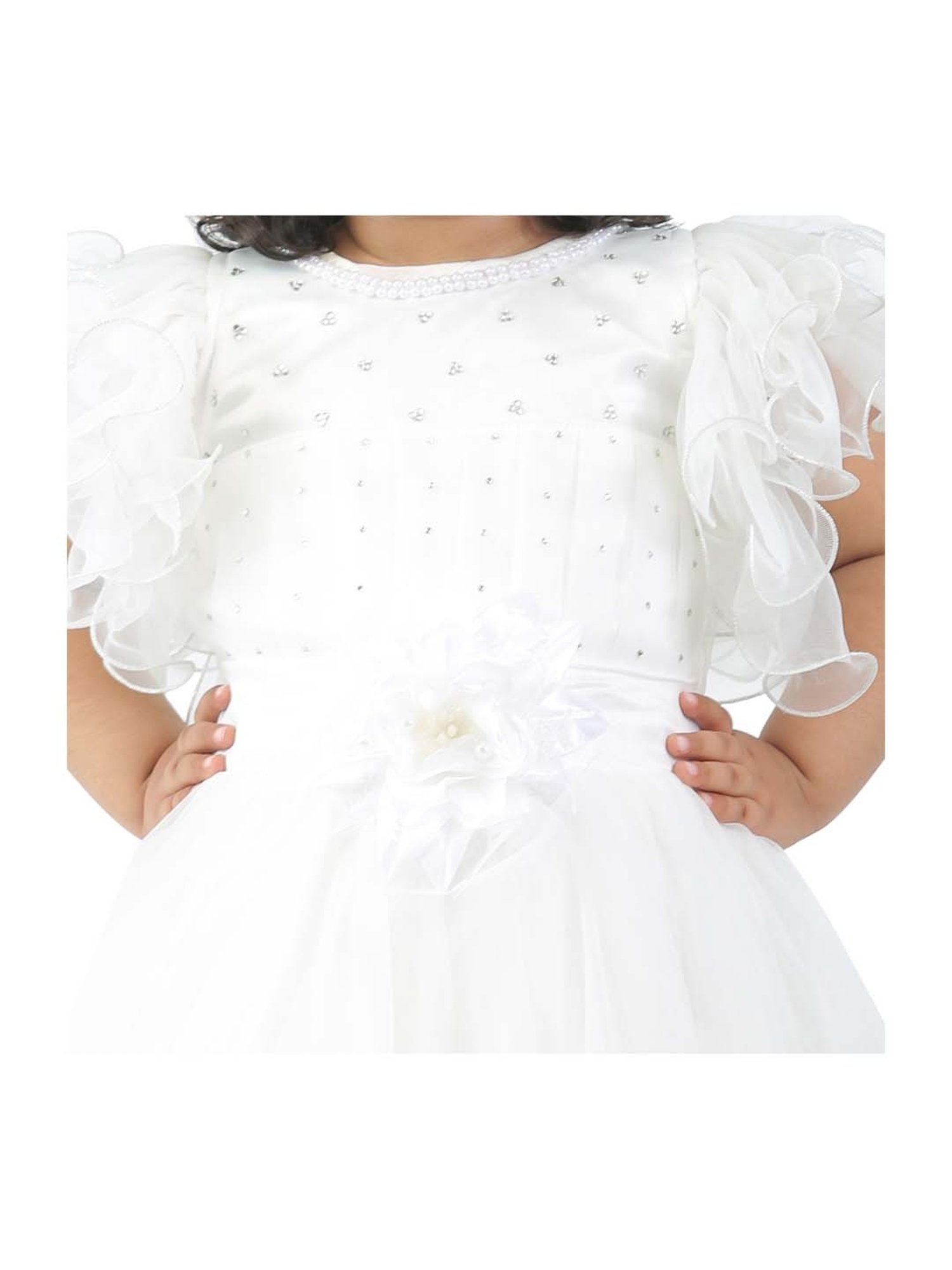 Ahhaaaa Kids White Cotton Sequence Dress