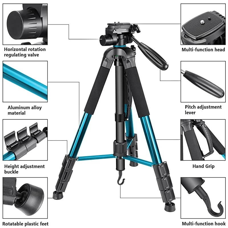 Portable 70 inches177 centimeters Aluminum Alloy Camera Tripod Monopod with 3Way Swivel Pan HeadBag for DSLR CameraDV Video CamcorderLoad up to 88 pounds4 kilograms BlueSAB264