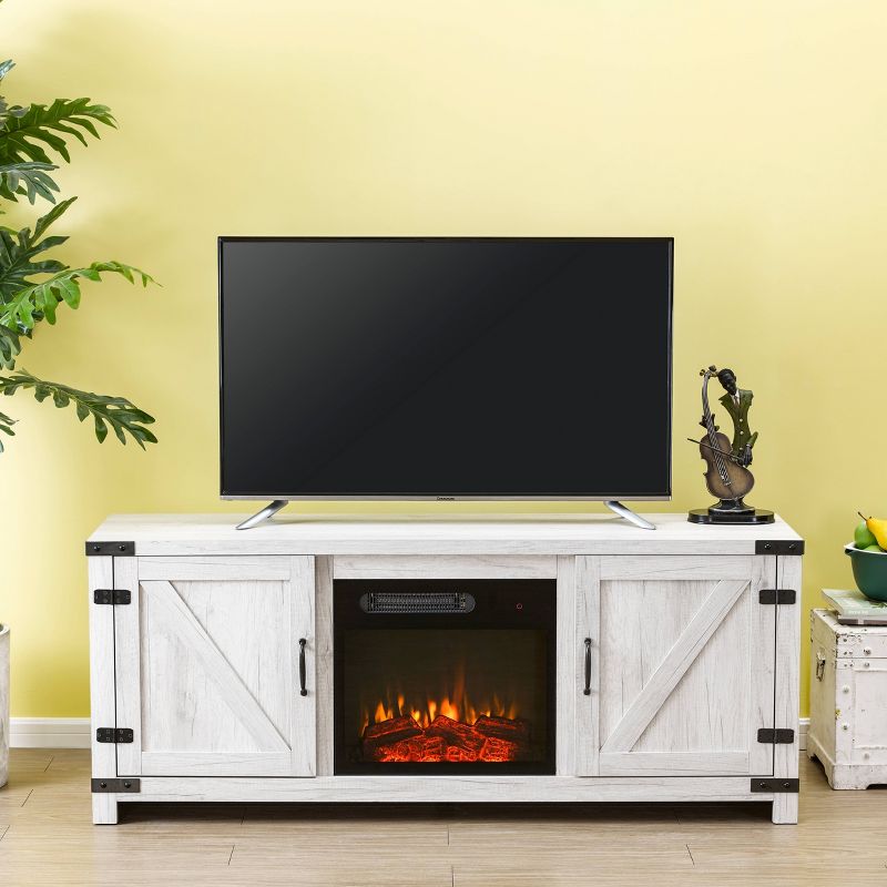 58" TV Stand For TVs up to 65" with Electric Fireplace Oak - Home Essentials