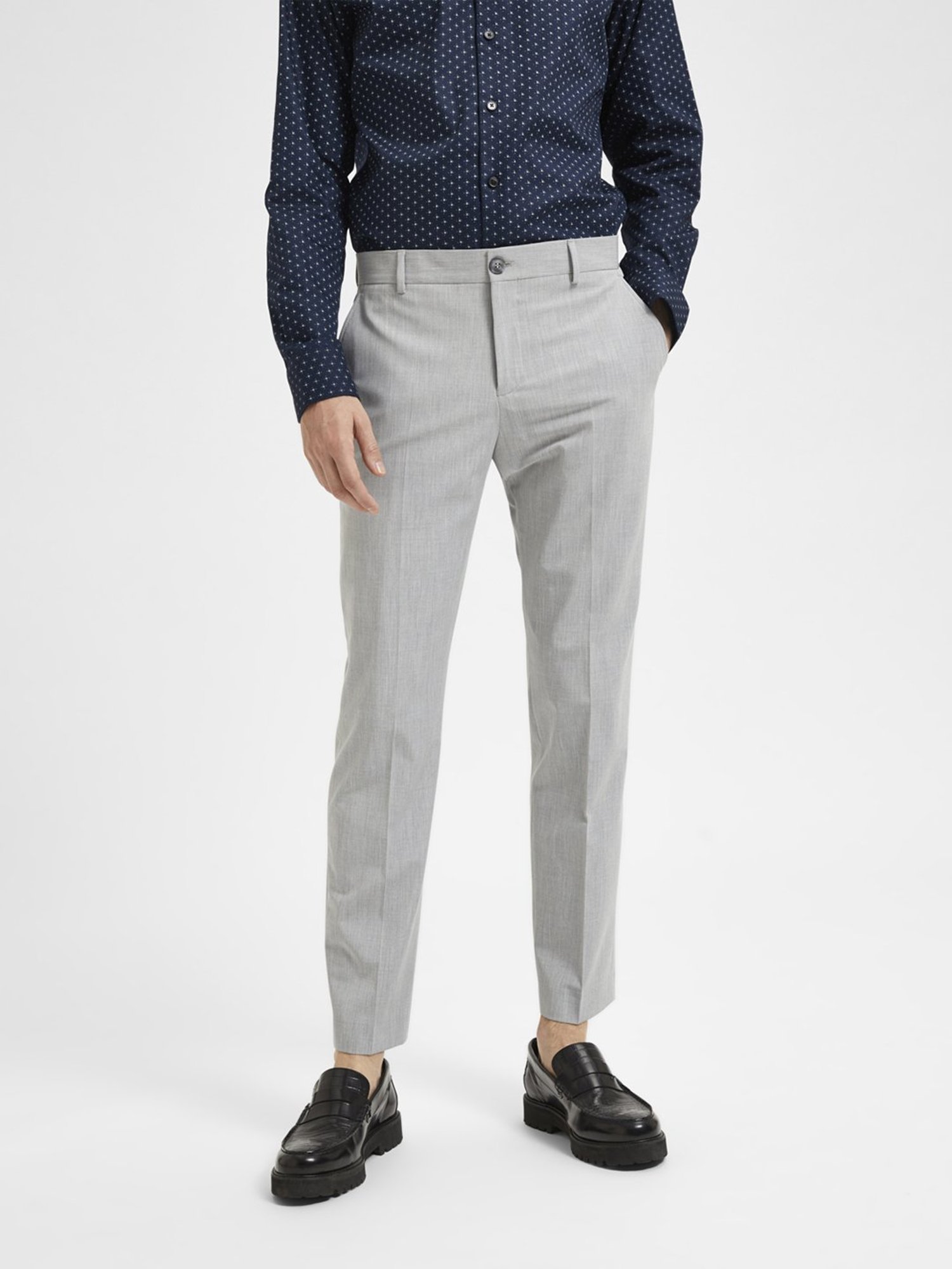 SELECTED HOMME Light Grey Slim Fit Flat Front Trousers