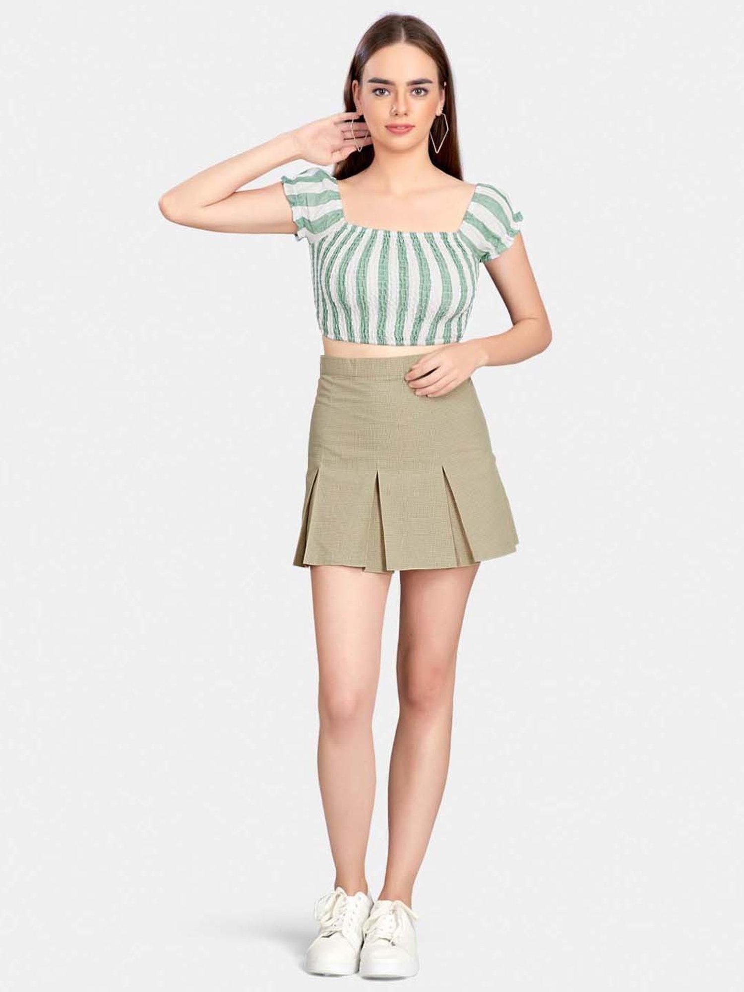 VASTRADO Green Striped Crop Top