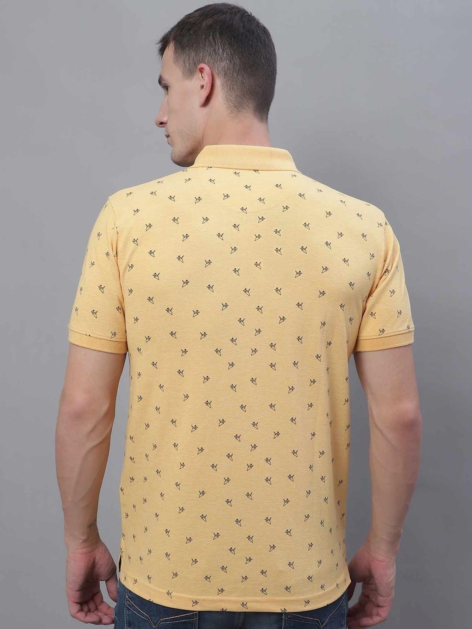 Cantabil Yellow Regular Fit Printed Polo T-Shirt