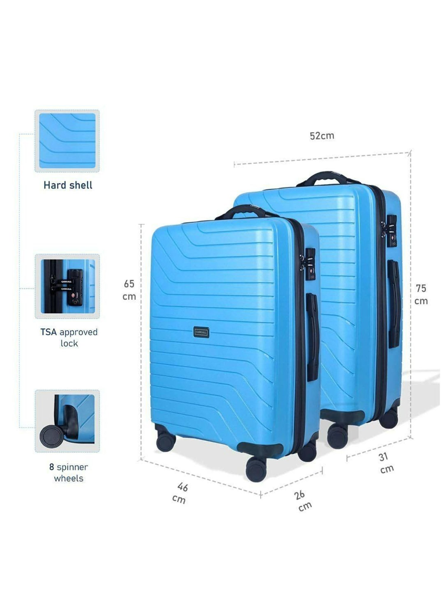 Carriall Groove Blue Striped Hard Trolley Bag Pack of 2 - 65cms & 75cms