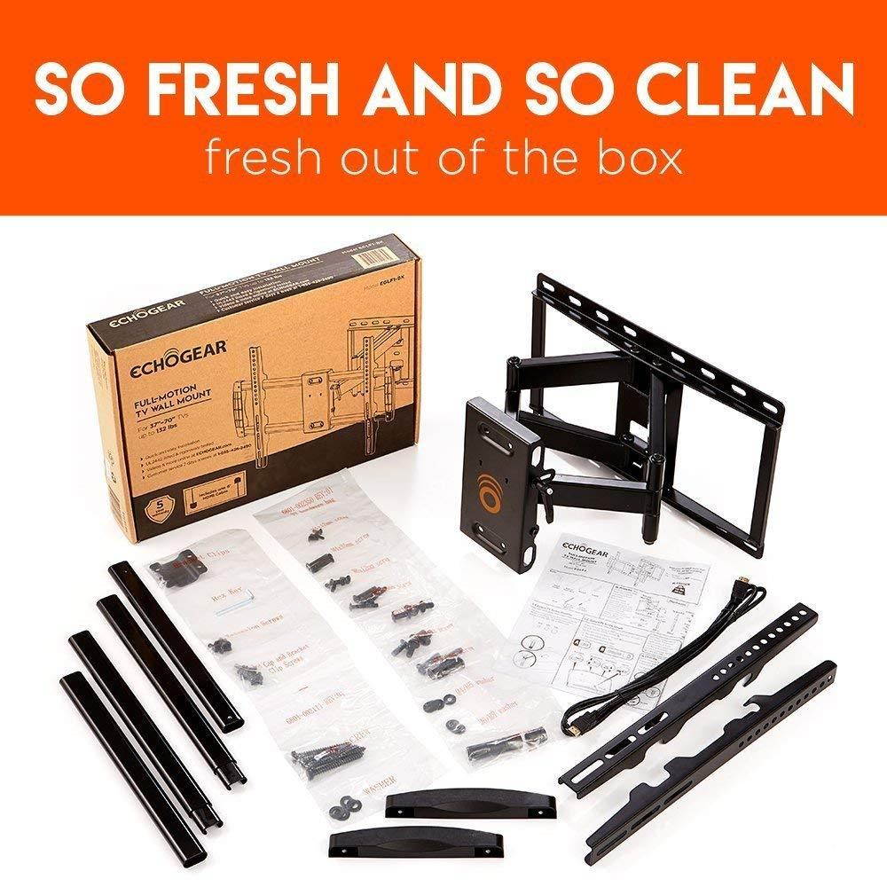 ECHOGEAR Full Motion Articulating TV Wall Mount Bracket Most 37-70 inch LED, LCD, OLED Plasma Flat Screen TVs w/VESA Patterns up to 600 x 400-16" Extension - EGLF1-BK