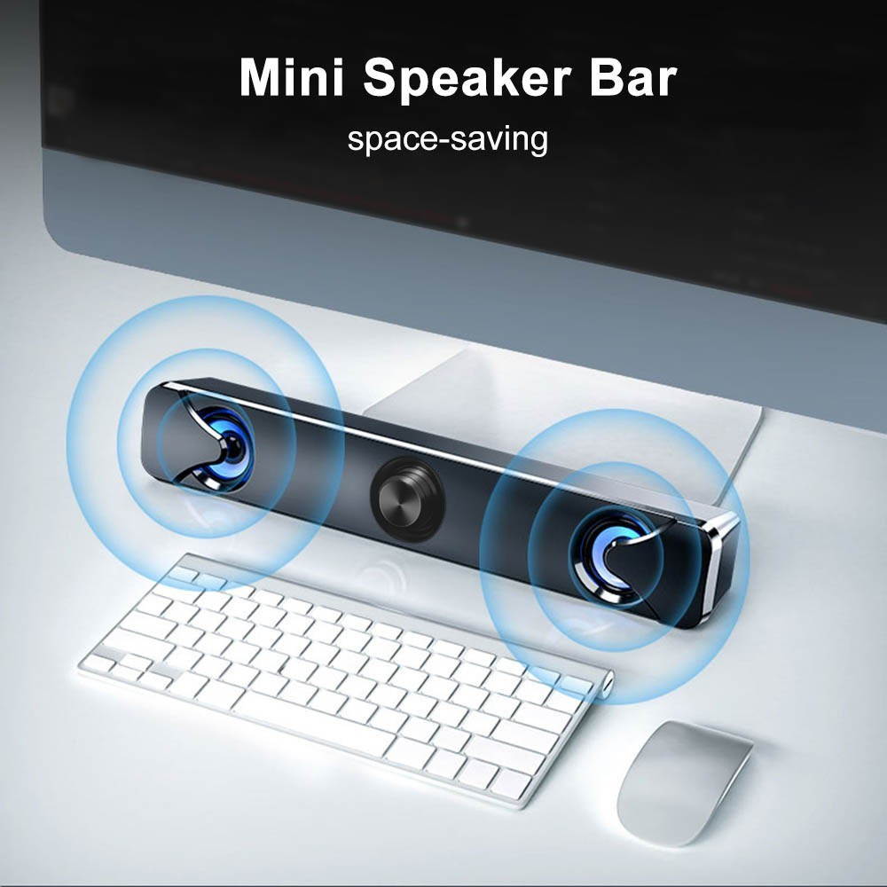 SADA V110 Speaker Bar Computer Speakers with LED Light 3.5mm Audio Cable Wired Computer Sound Bar USB Powered Mini Soundbar Speaker for TV PC Cellphone Tablets Desktop Laptop