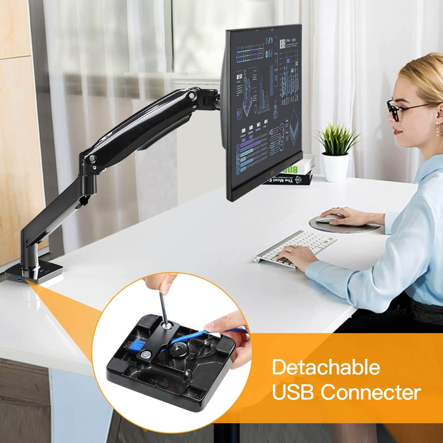 22-35&rdquo; Premium Single Monitor Stand Mount, Ultrawide Computer Screen Desk Mount w/Full Motion Gas Spring Arm, Height/Tilt/Swivel/Rotation Adjustable, Holds from 6.6lbs to 26.5lbs