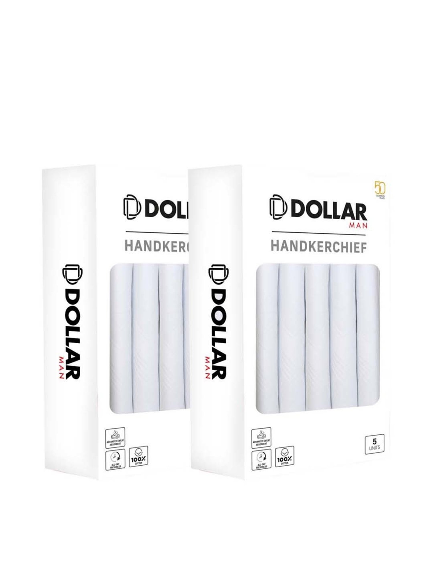 Dollar White Solid Handkerchiefs for Men - Pack of 10