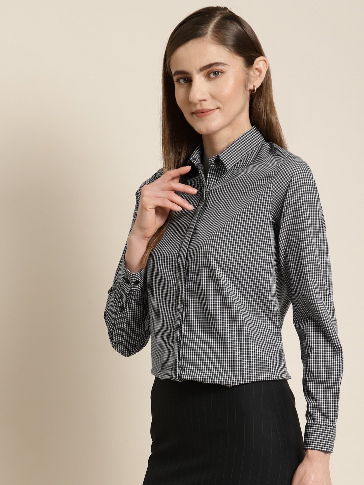 Hancock Grey Cotton Checks Shirt