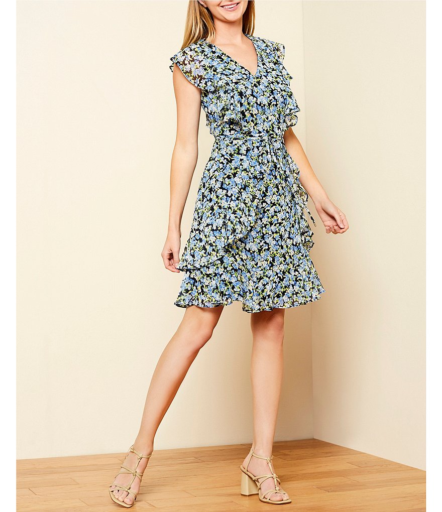 Tommy Hilfiger Floral Print Chiffon Ruffle Sheath Dress