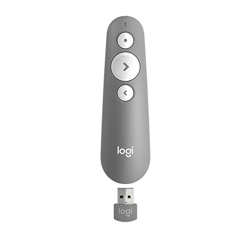 R500 Laser Presentation Remote MidGrey with Dual Connectivity Bluetooth or USB for PowerPoint Keynote Google Slides Prezi