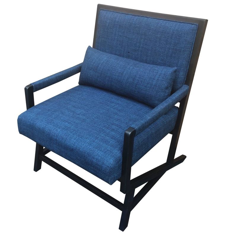 Fabric Padded Wooden Frame Accent Chair with Armrest Blue/Black - The Urban Port