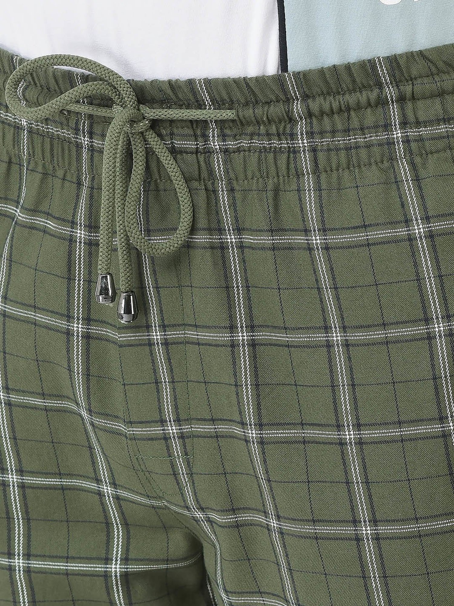 Crimsoune Club Green Regular Fit Check Cotton Lounge Pants