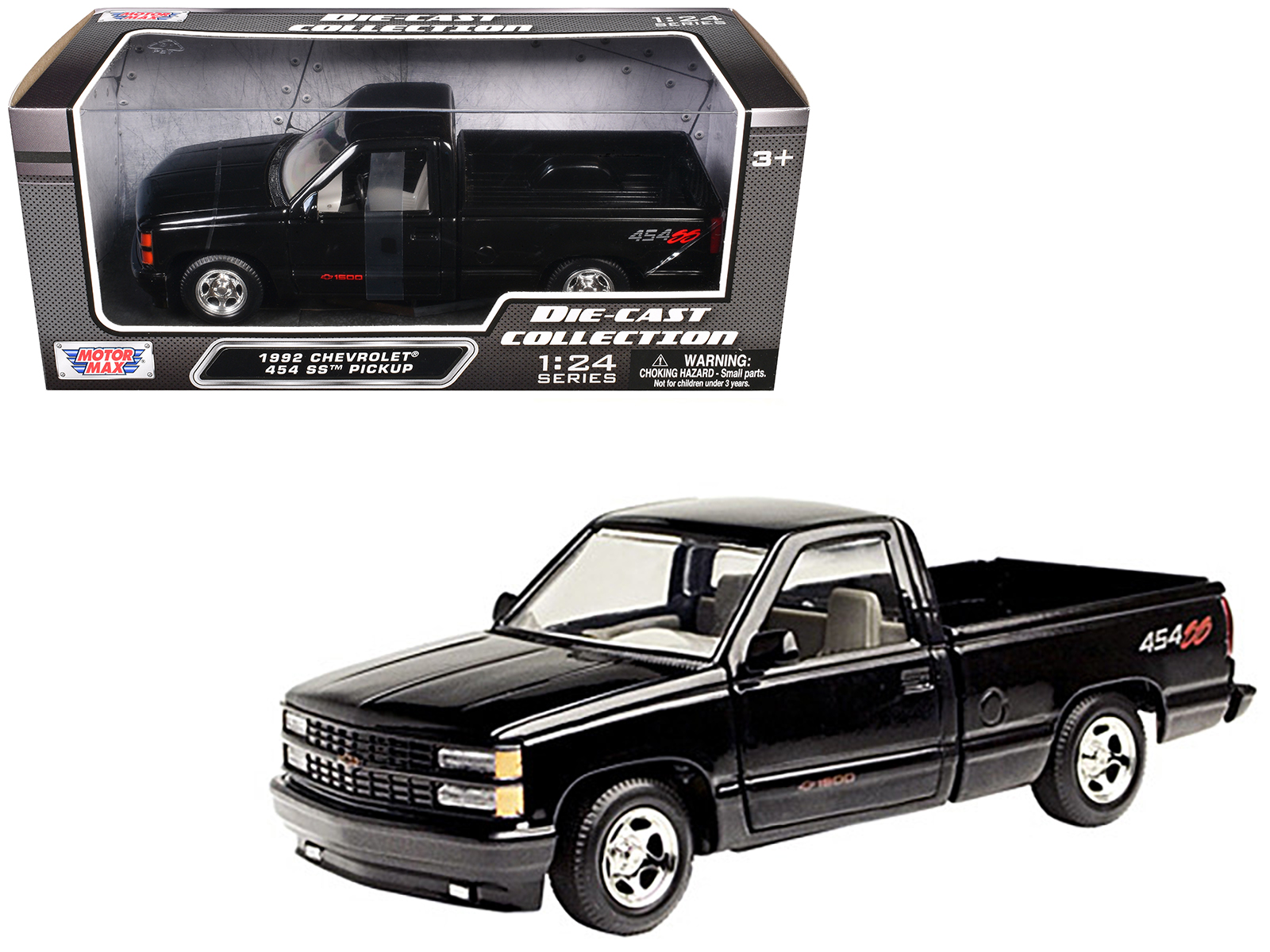 1992 Chevrolet 454 SS Pickup Truck Black 1/24 Diecast Model Car by Motormax