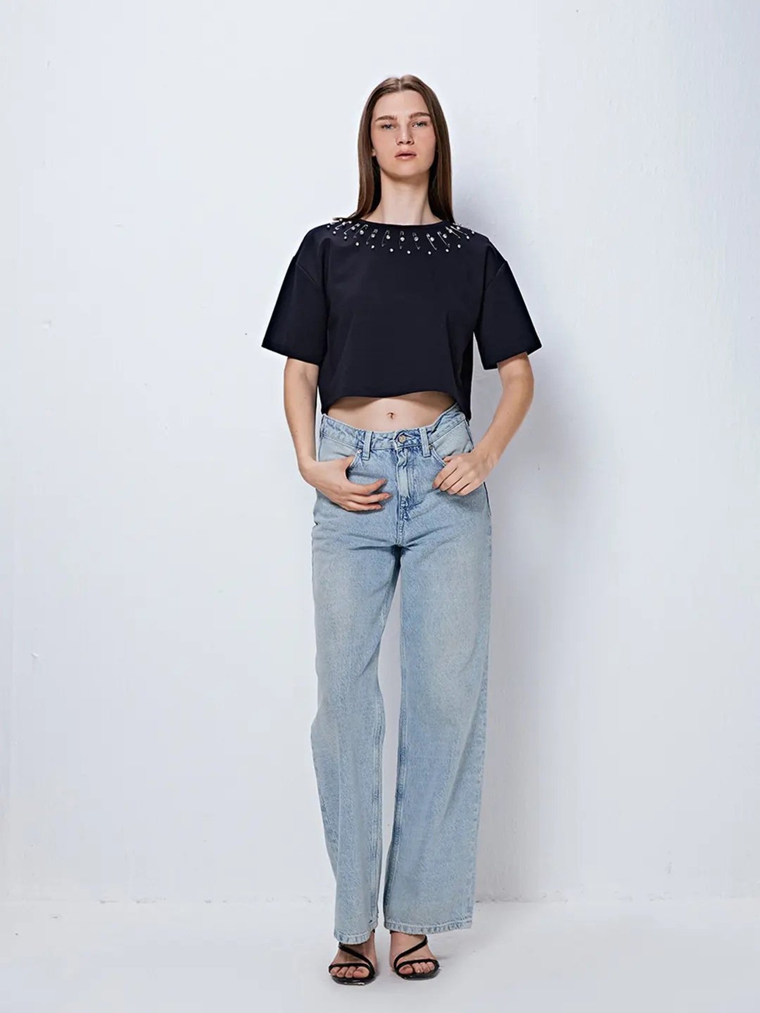 Cover Story Black Embellished T-Shirt