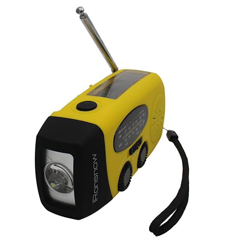 Upgraded Version IS-088U+ Dynamo Solar Hand Crank Self Powered AM/FM/NOAA Weather Radio with LED Flashlight and 1000mAh Emergency Power Bank (Yellow)