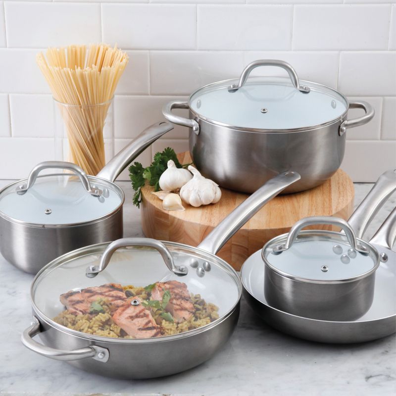 Oster Montecielo 9 Piece Aluminum Cookware Set in Metallic Titanium