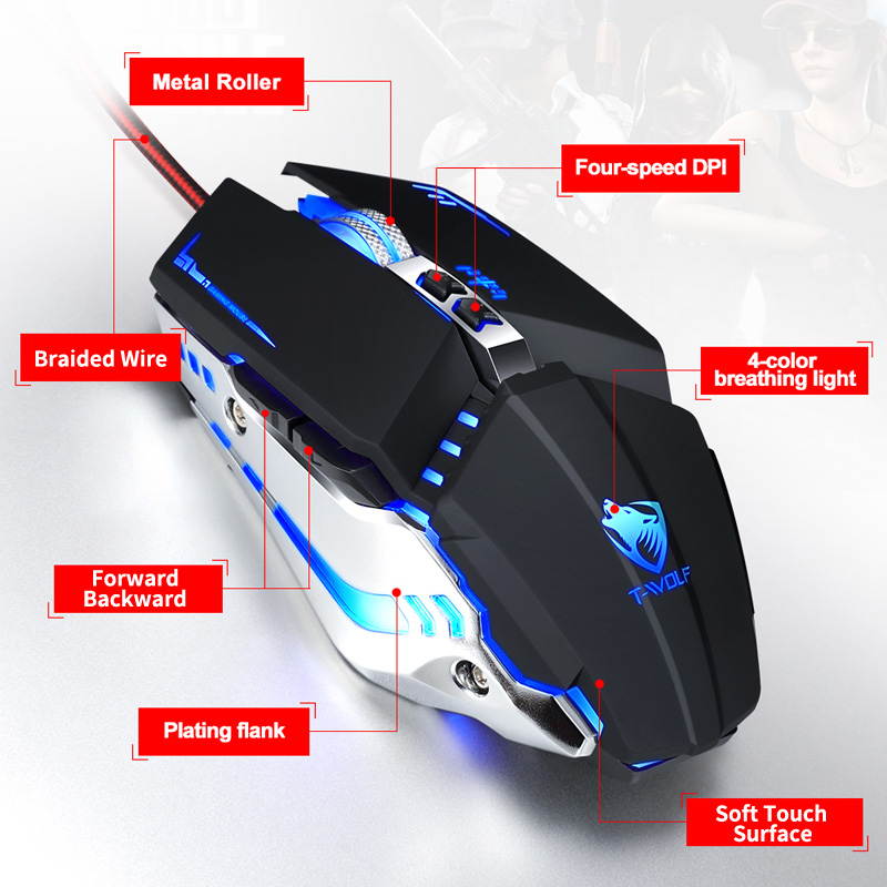 Professional Gaming Mouse 3200DPI LED Optical USB Wired Computer Mice Gamer Mause Cable Game Ergonomic Mouse for Laptop PC