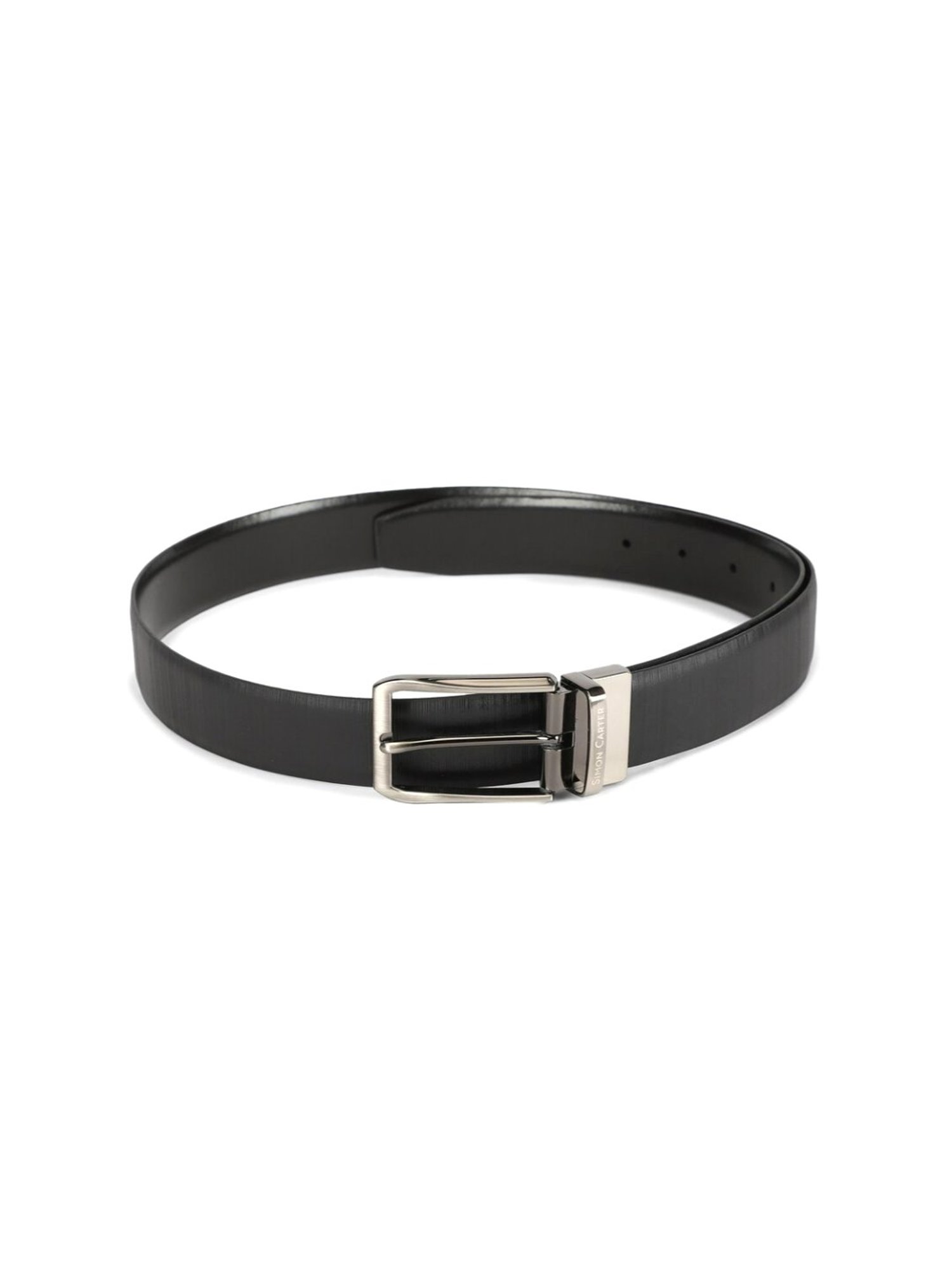 Simon Carter Black Leather Textured Formal Belt for Men