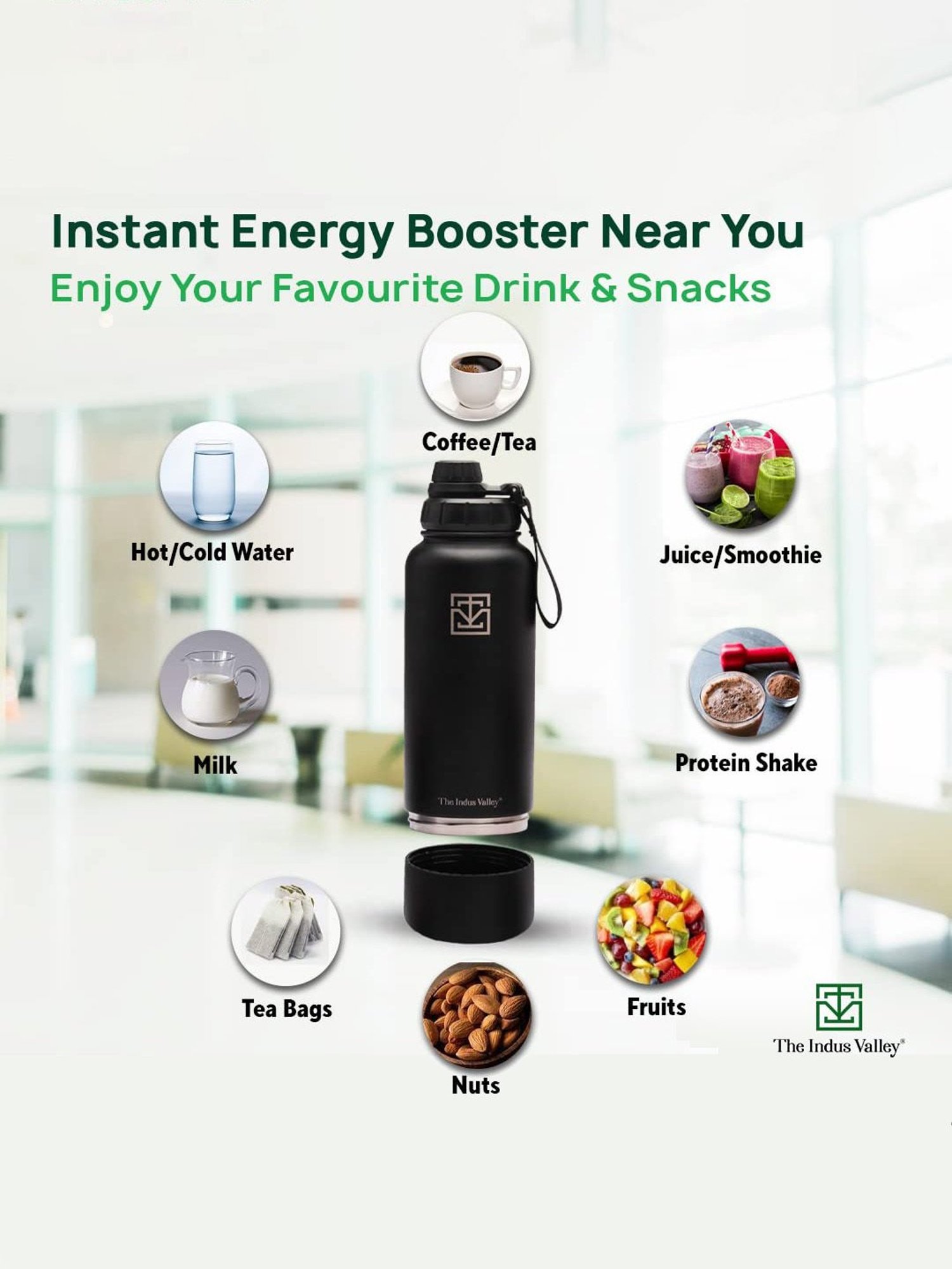 The Indus Valley Black  Stainless Steel Bottle (0.9L)