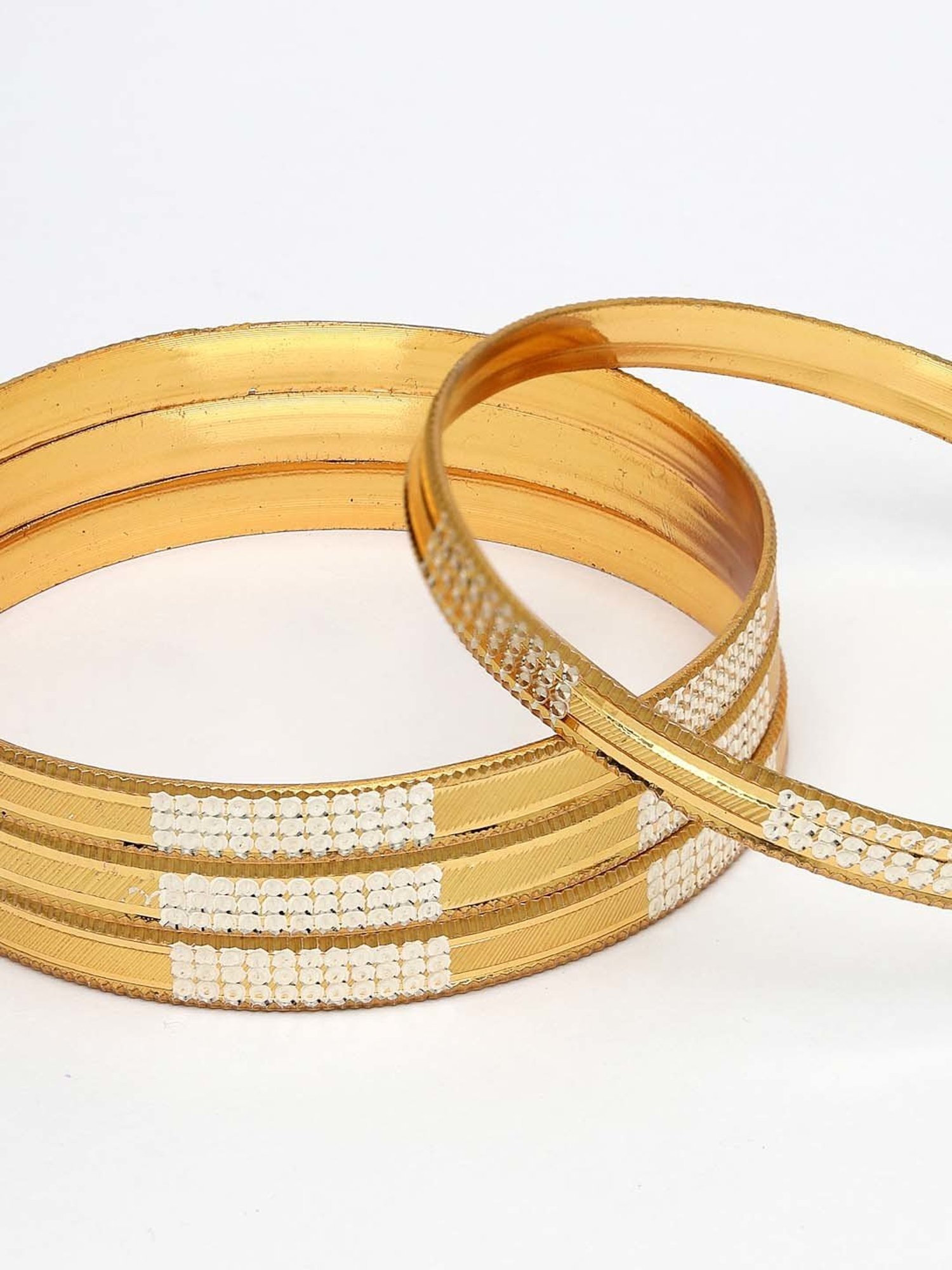 NVR Gold-Plated CZ-Studded Traditional Bangles for Women - Set of 4