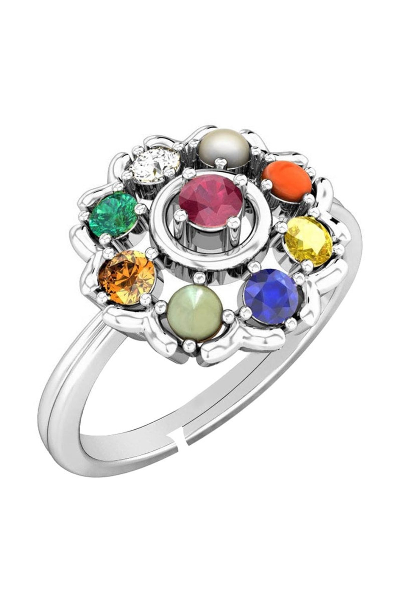 Clara Navratna Stone Nine Gems 92.5 Sterling Silver Ring