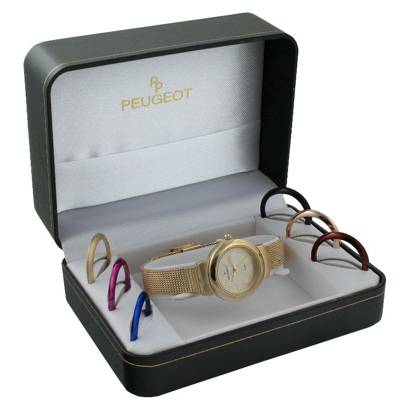 Women's Peugeot Interchangeable Bezel Champagne Dial Watch Set - Gold