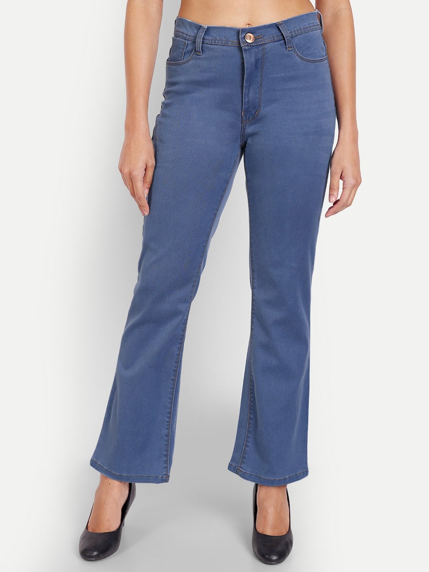 Angelfab Blue Cotton Flared Fit High Rise Bootcut Jeans