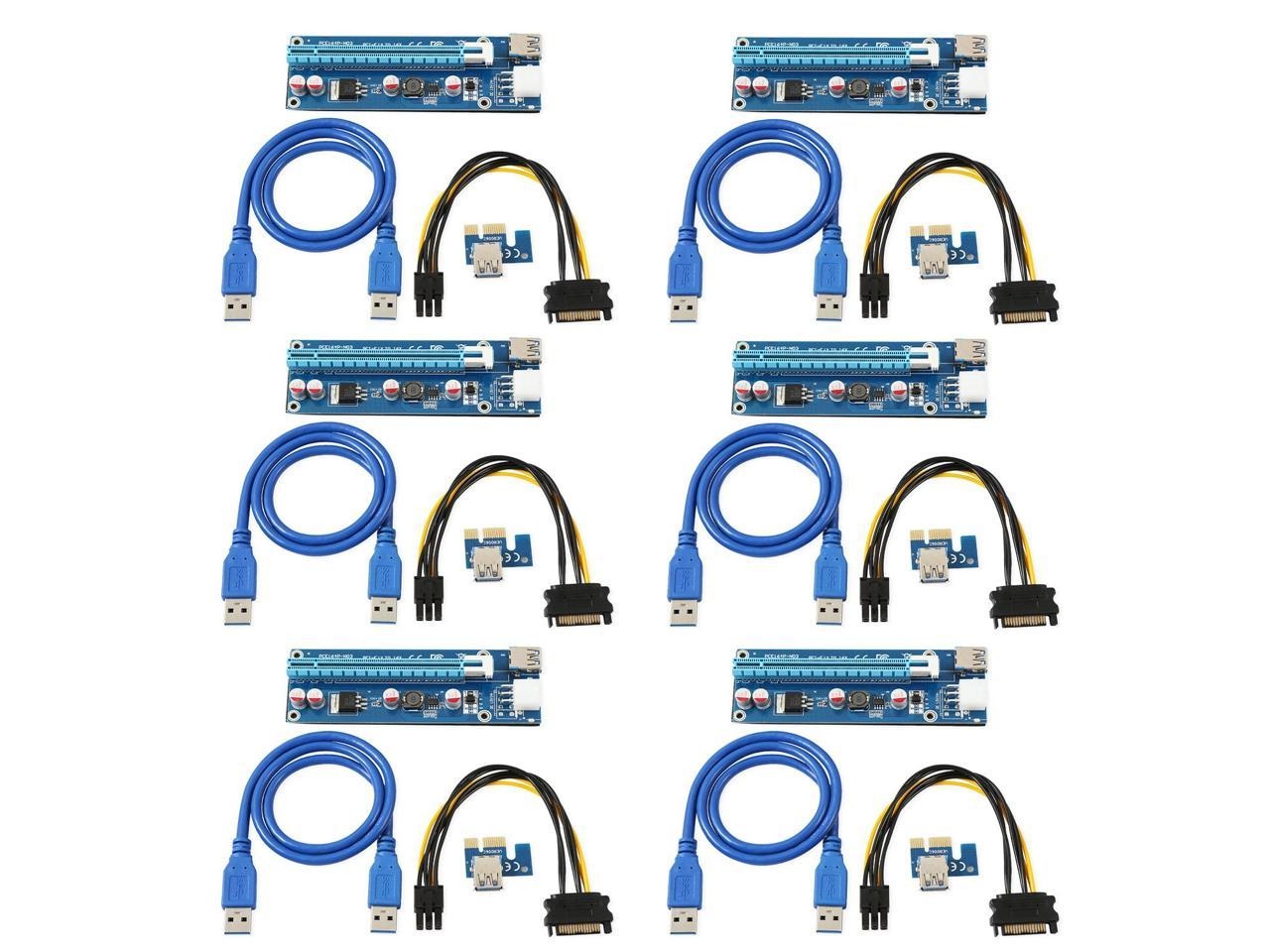 6-Pack Ver006C Mining Dedicated PCIe Riser Cable Card Adapter Cryptocurrency PCI Express 1X to 16X Extender Mining Rig 60cm USB 3.0 6Pin Power