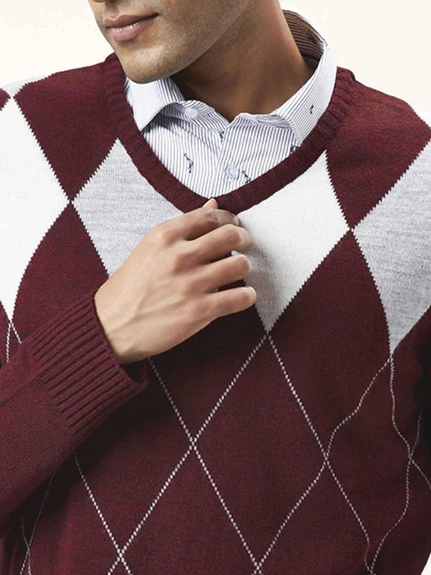 Byford By Pantaloons Maroon Regular Fit Printed Sweaters