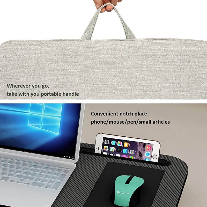 Lap Desk for Laptop with Builtin Mouse Pad and Cellphone Tablet HolderFits up to 15 LaptopGrey