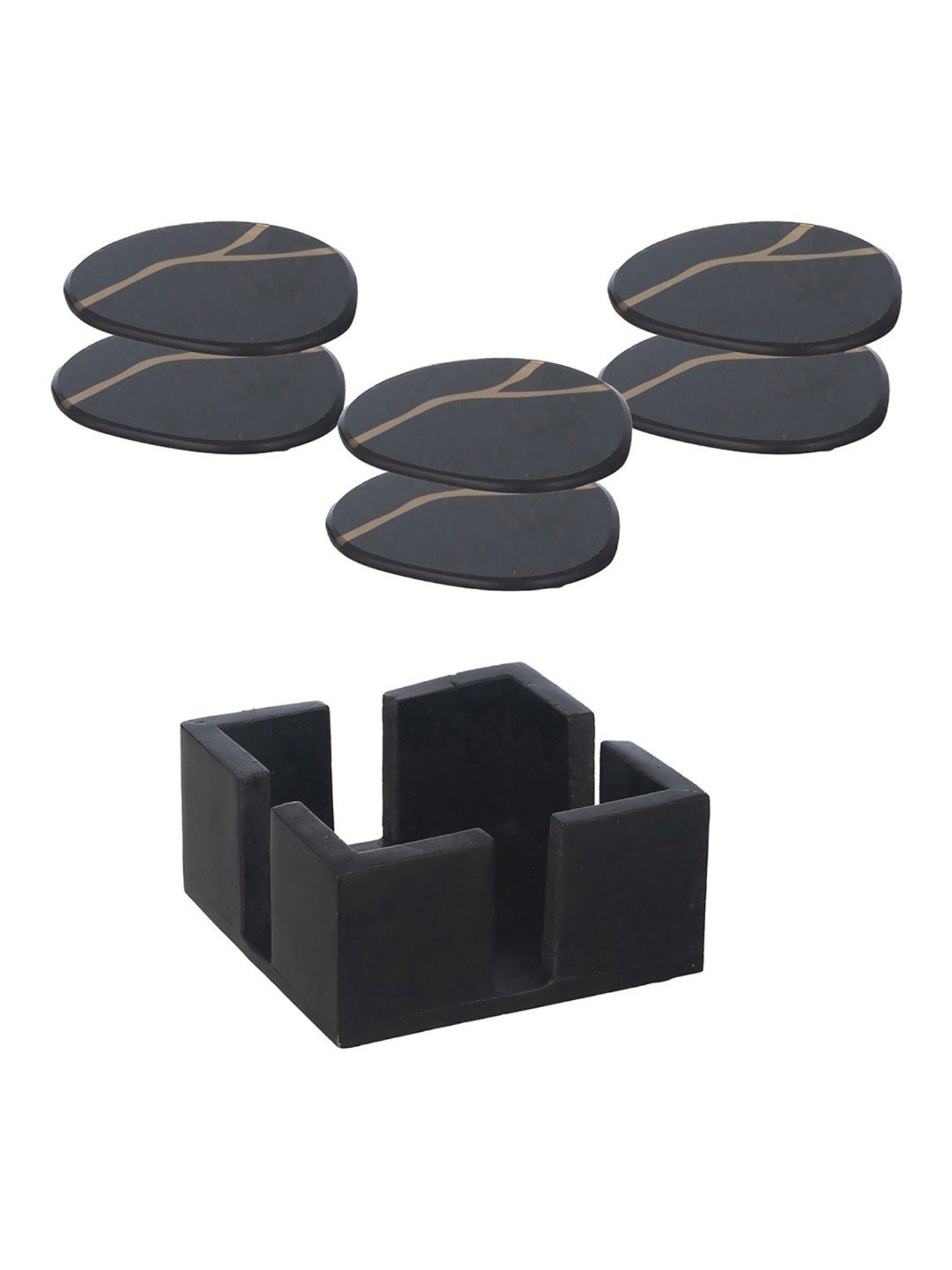 Trovea's Round Black Gold Kintsugi Glass Coaster - Set of 6