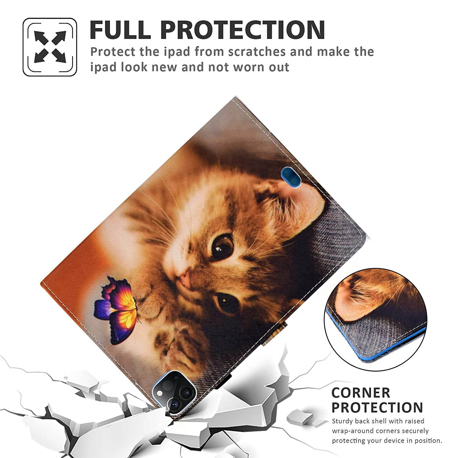 Case for iPad Pro 11 inch 2nd/1st Gen 2020/2018 Case, Dteck Multiple Angles Stand Smart Protective Wallet Case with Auto Sleep/Wake Feature for Apple iPad Pro 11 2020 & 2018 Release,Cute Cat