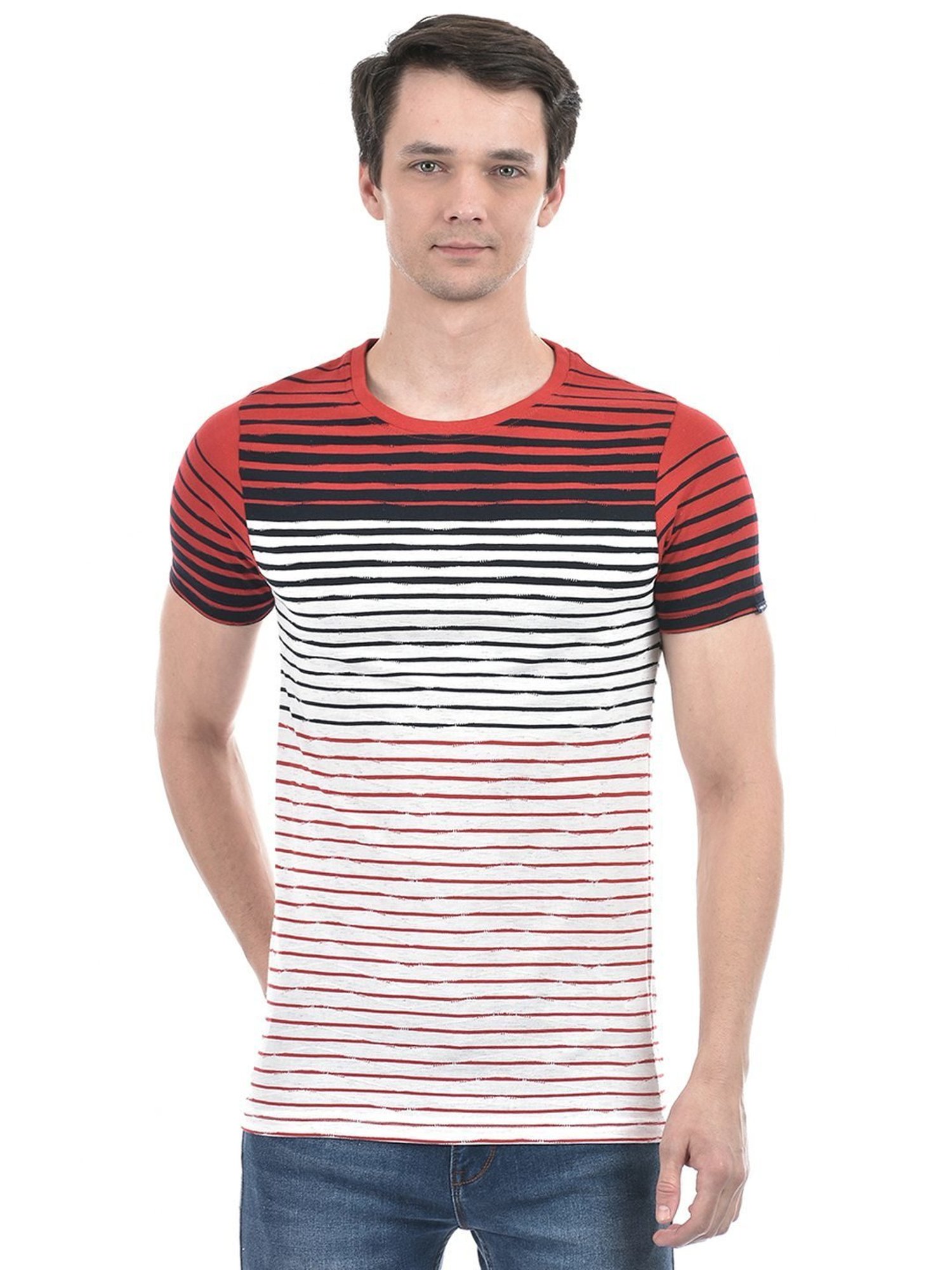 Numero Uno Red Slim Fit Striped T-Shirt