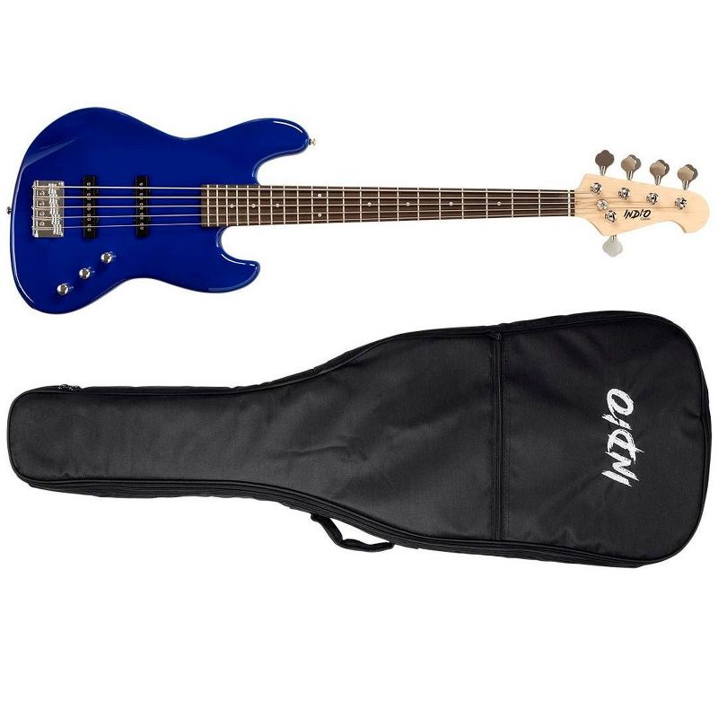 Monoprice Indio Jamm 5-String Electric Bass - Blue, With Gig Bag