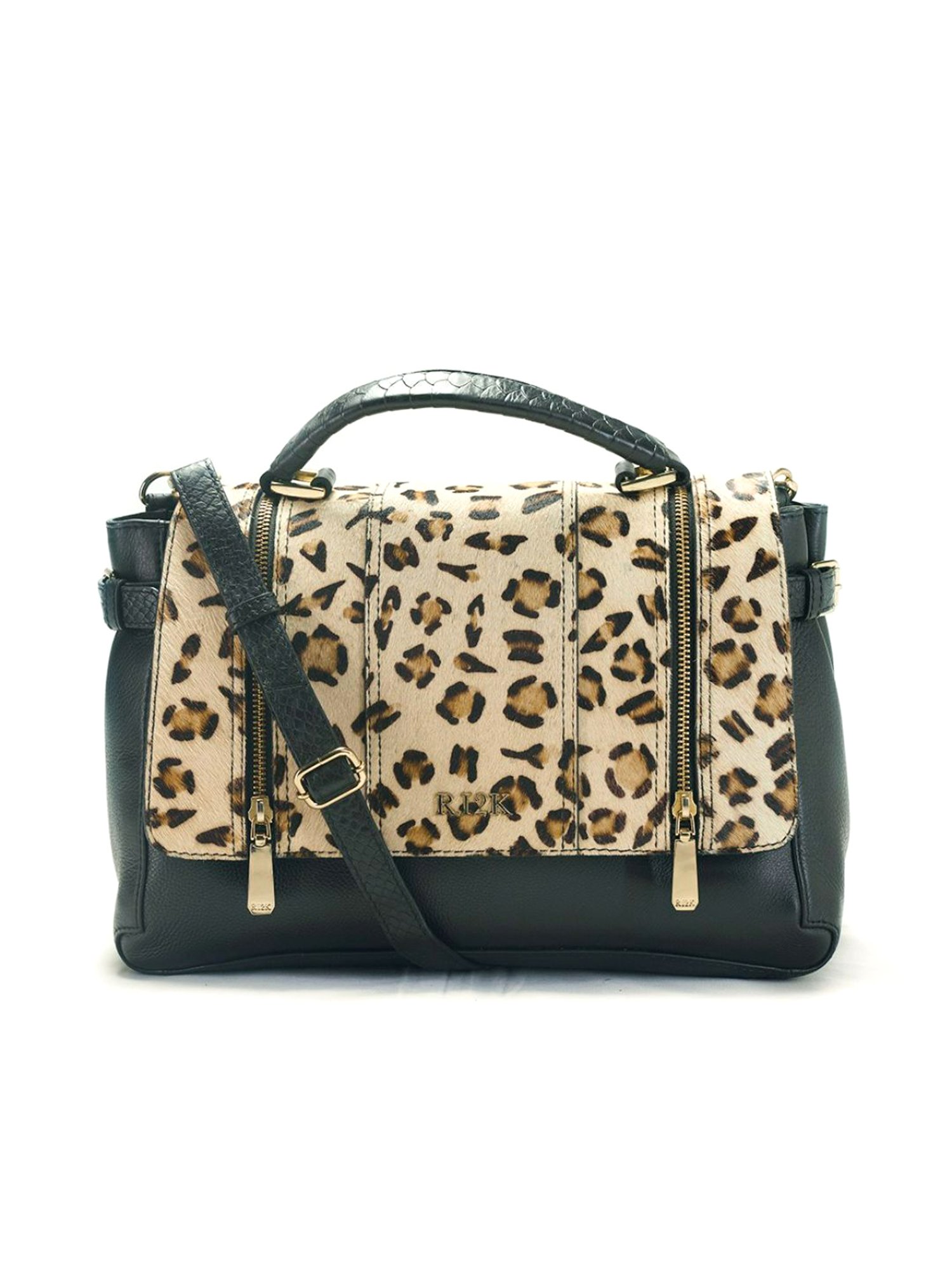 RI2K London Black Leather Large Animal Effect Satchel Handbag