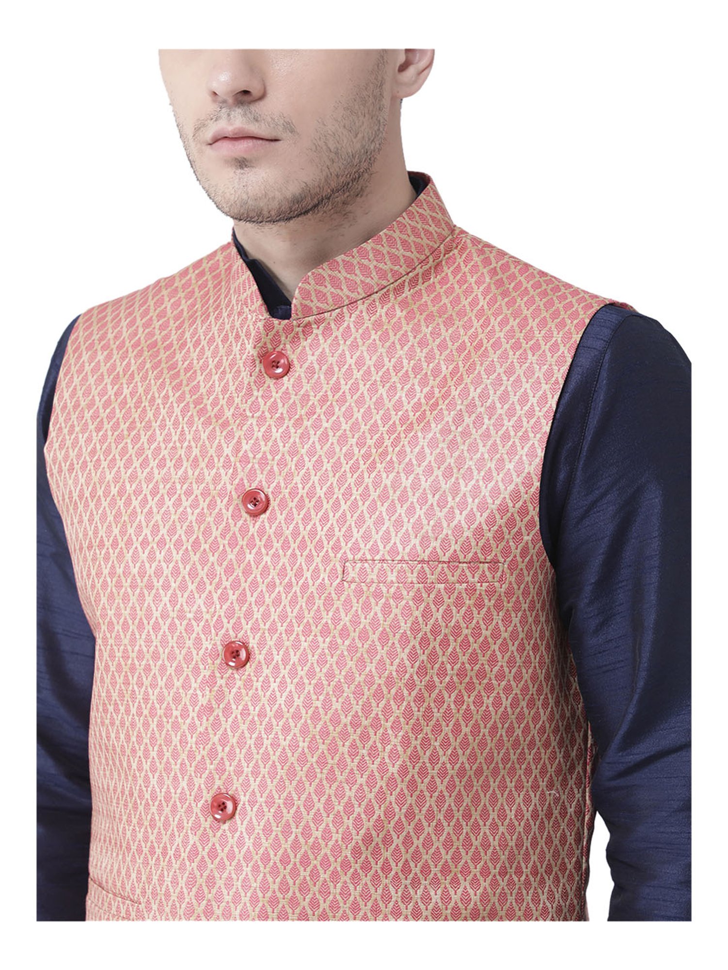 Deyann Pink & Navy Full Sleeves Silk Suit