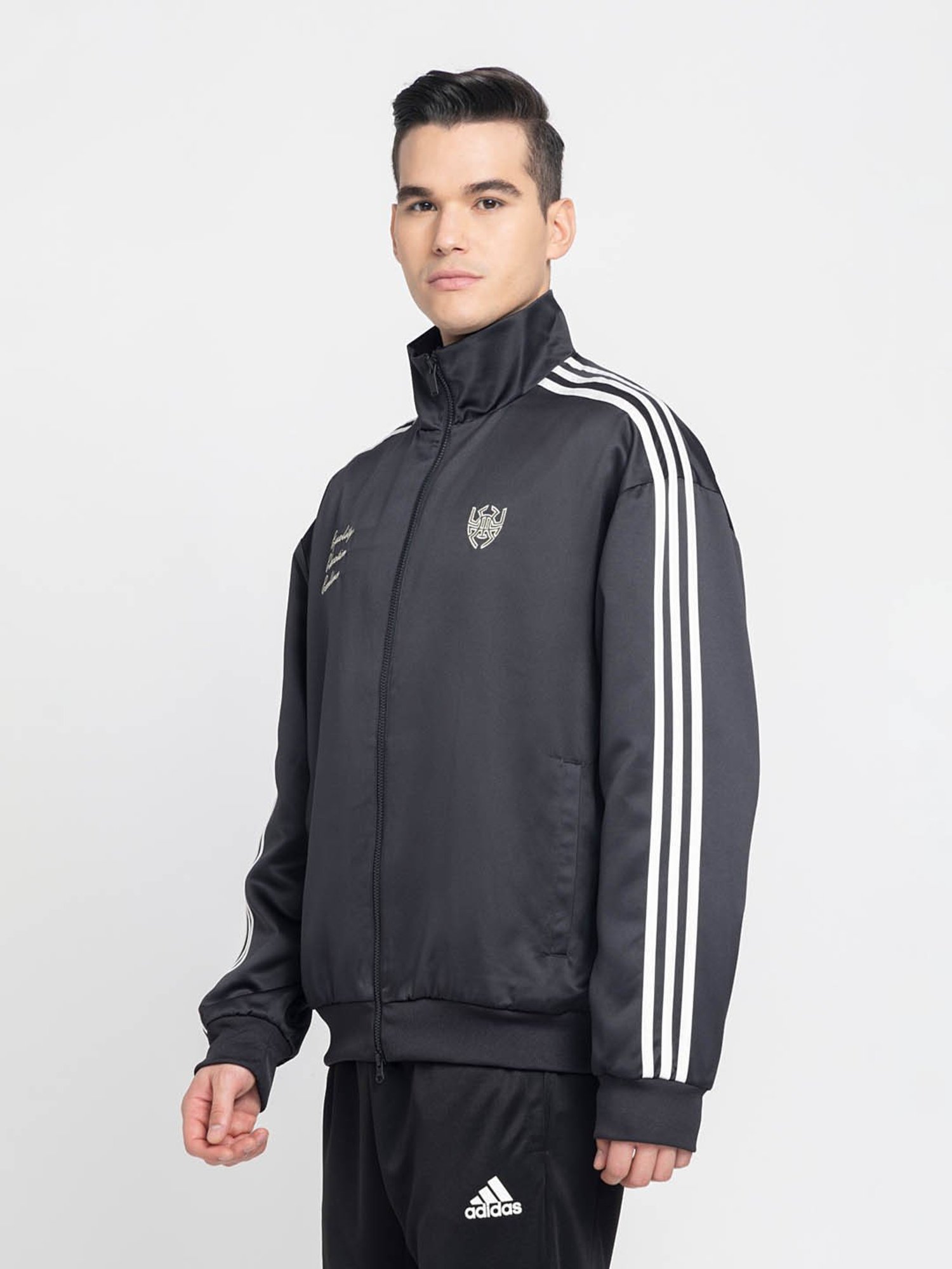 Adidas Black Loose Fit Striped Sports Jacket