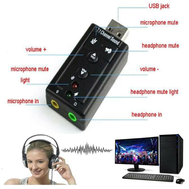 7.1 channel USB External Virtual Stereo Sound Card Adapter Converter for Windows, Plug and play No drivers Needed