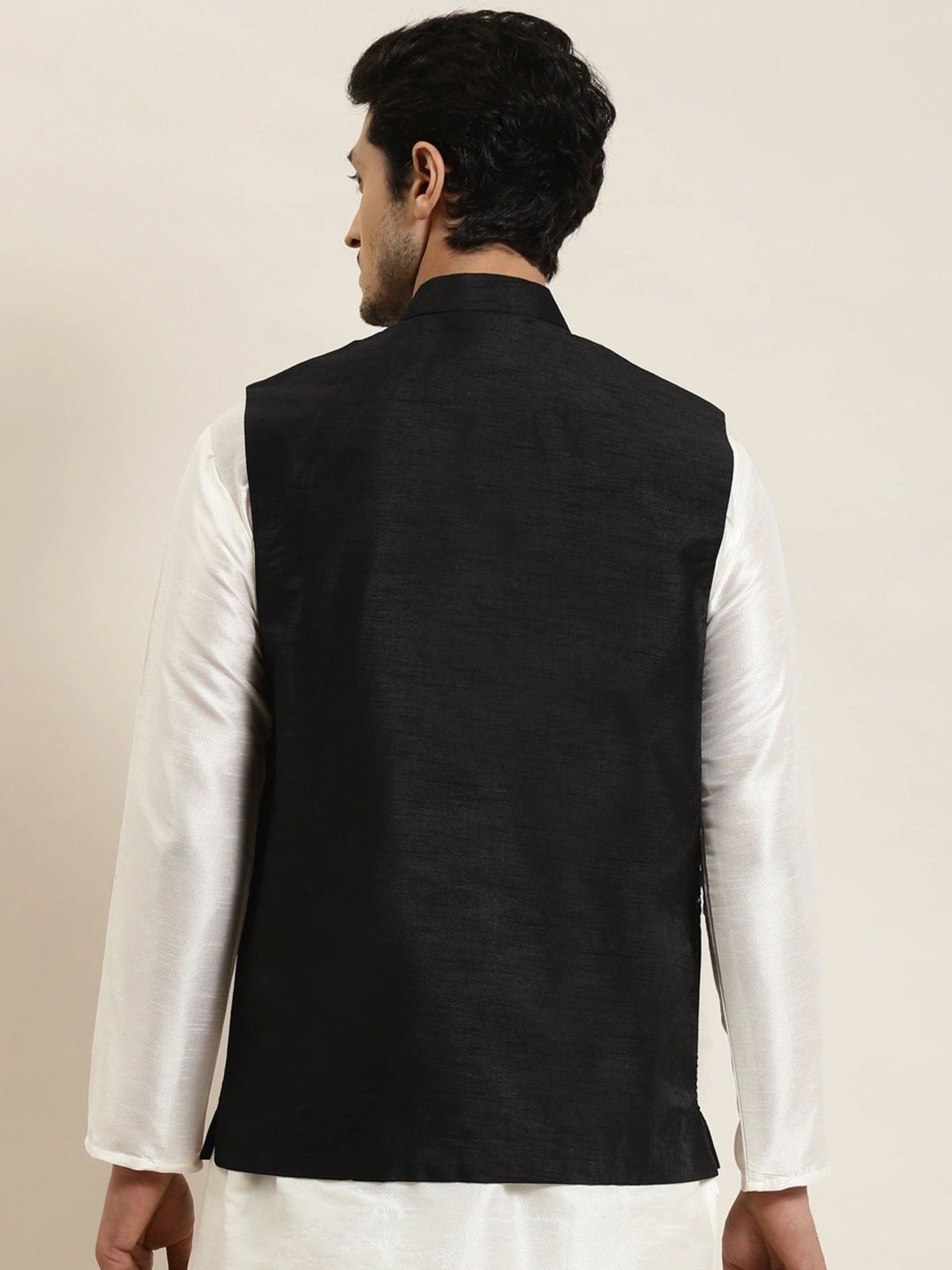 Sojanya Black Regular Fit Self Pattern Nehru Jacket