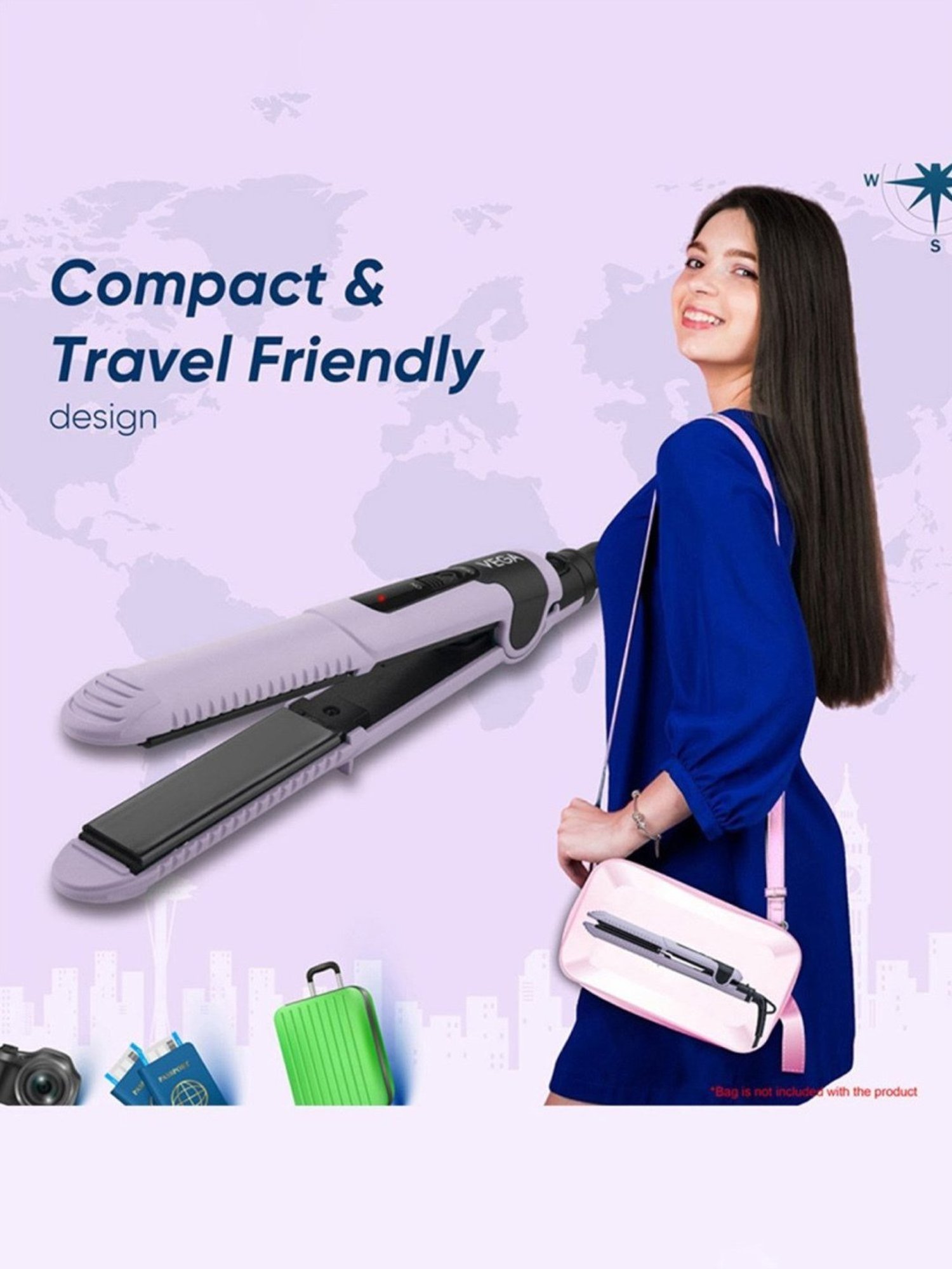Vega Mini Hair Straightener for Women with Ceramic Coated Plates, Best for Travelling (VHSH-40)