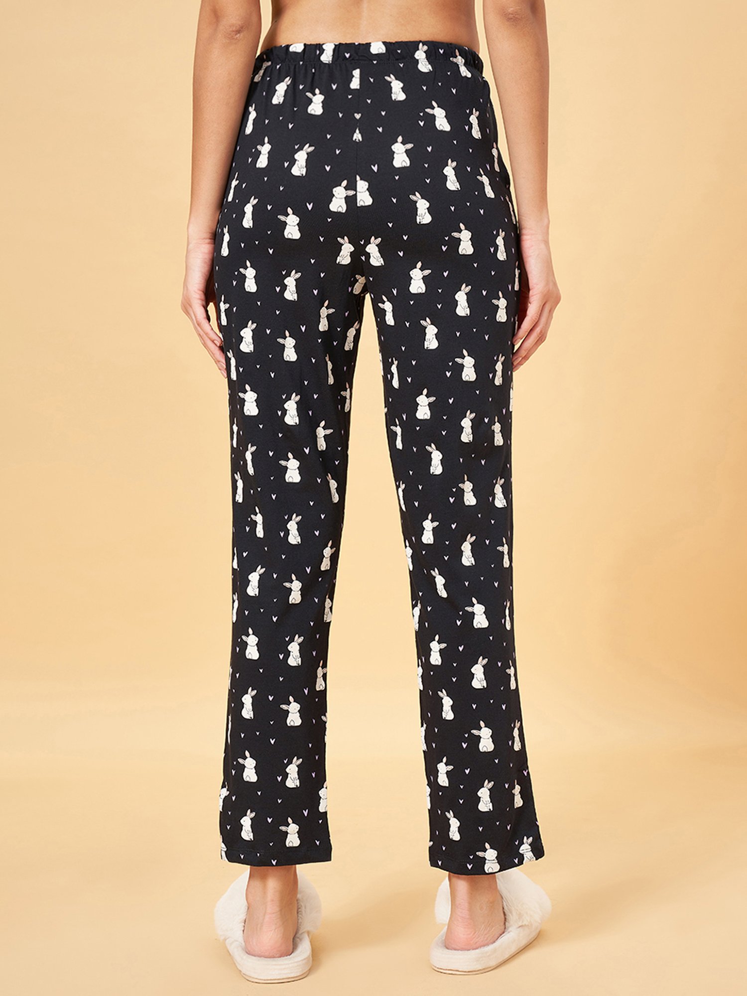 Dreamz by Pantaloons Jet Black Cotton Printed Pyjamas