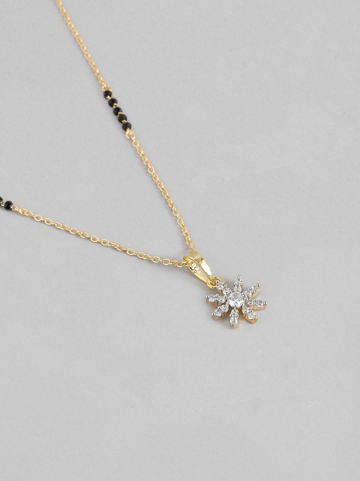 Abdesigns Gold-Plated American Diamond & Black Beaded Mangalsutra