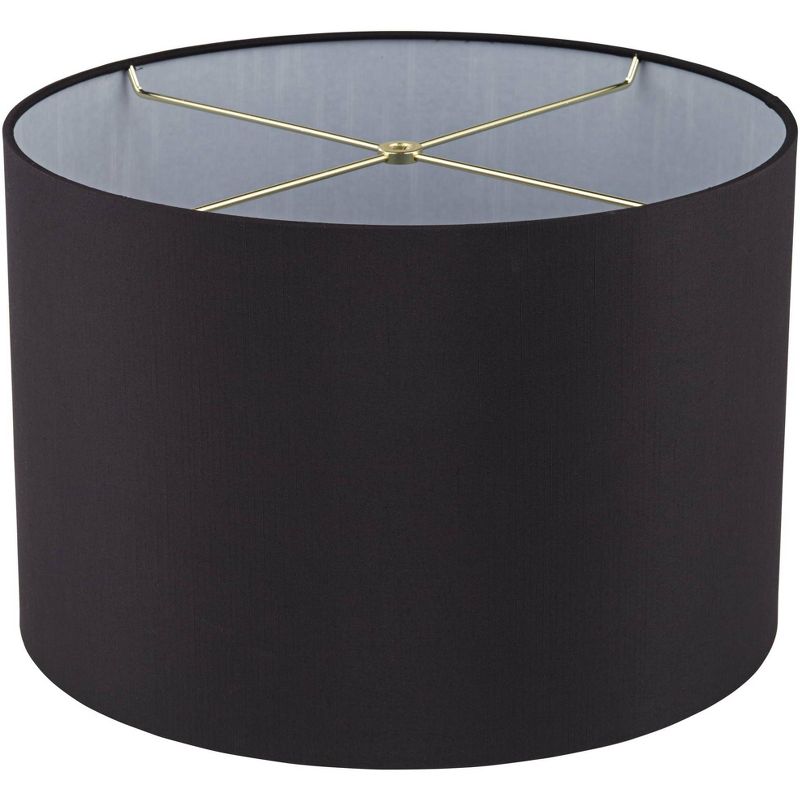 Springcrest Black Faux Silk Medium Tapered Drum Lamp Shade 15" Top x 15" Bottom x 10" Slant x 10" High (Spider) Replacement with Harp and Finial