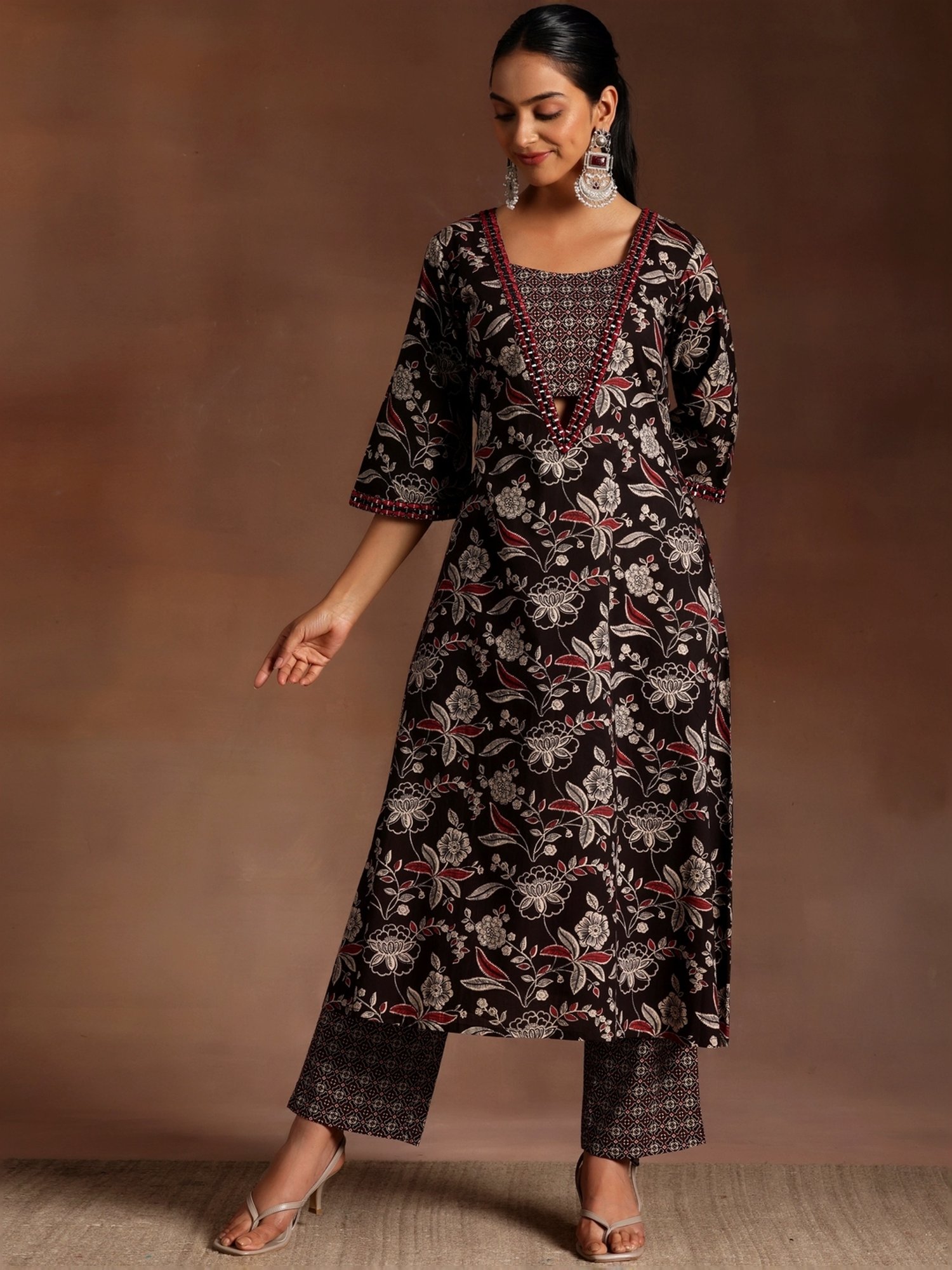 Libas Black Cotton Printed Kurta Palazzo Set