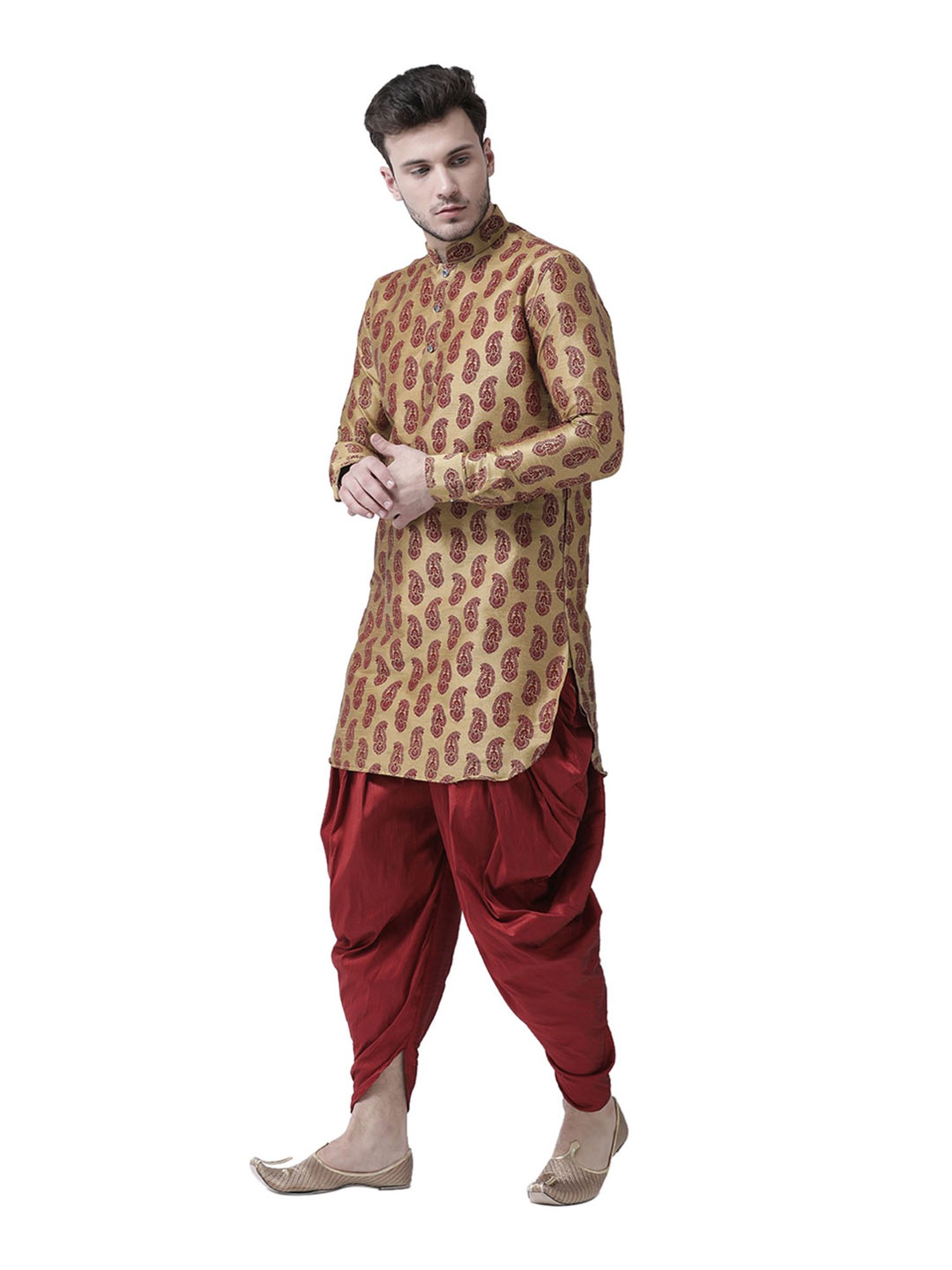 Deyann Brown & Red Full Sleeves Kurta Set