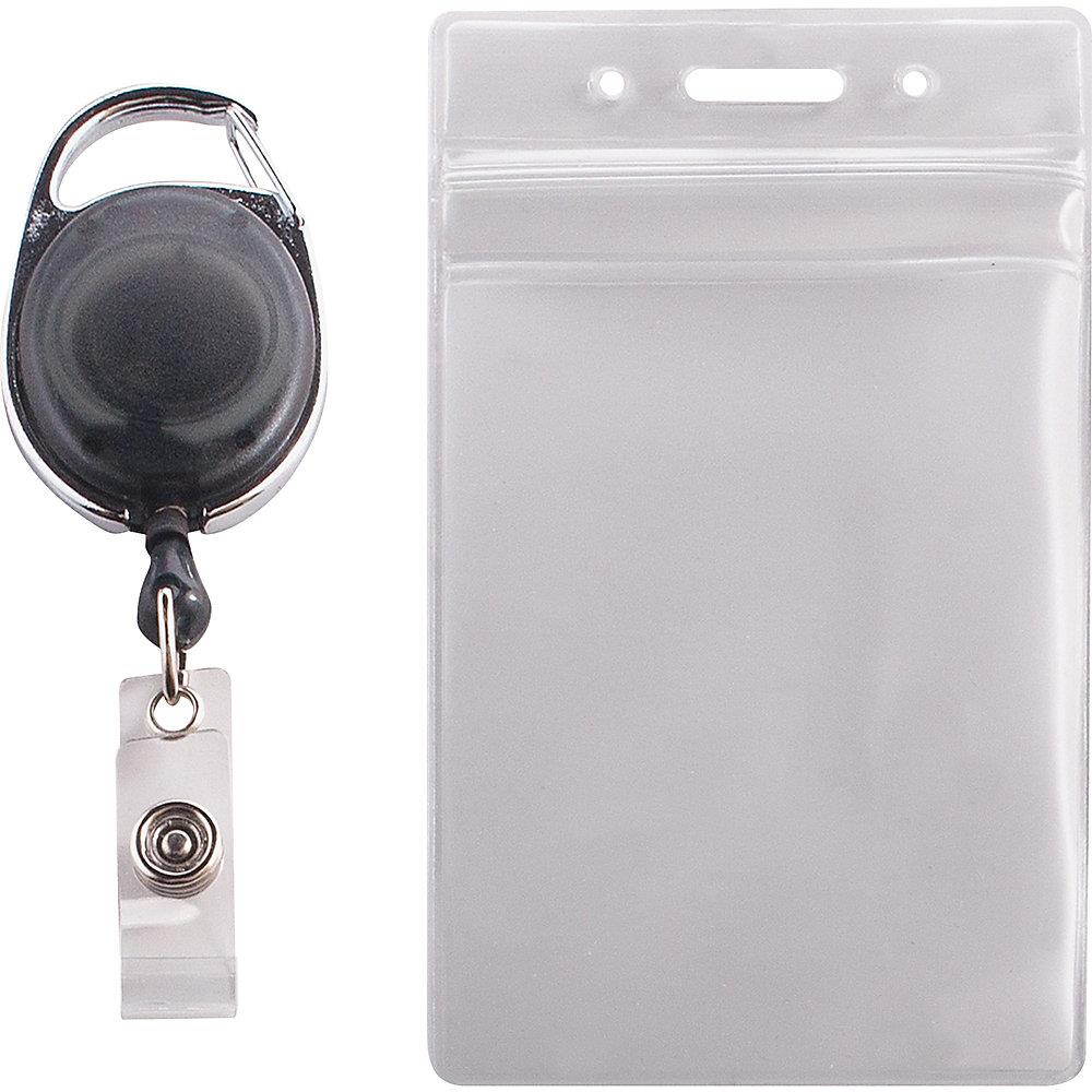 Advantus Badge Reel Holder Combo Pack - Vinyl - 10 / Pack - Black/Clear  AVT91129