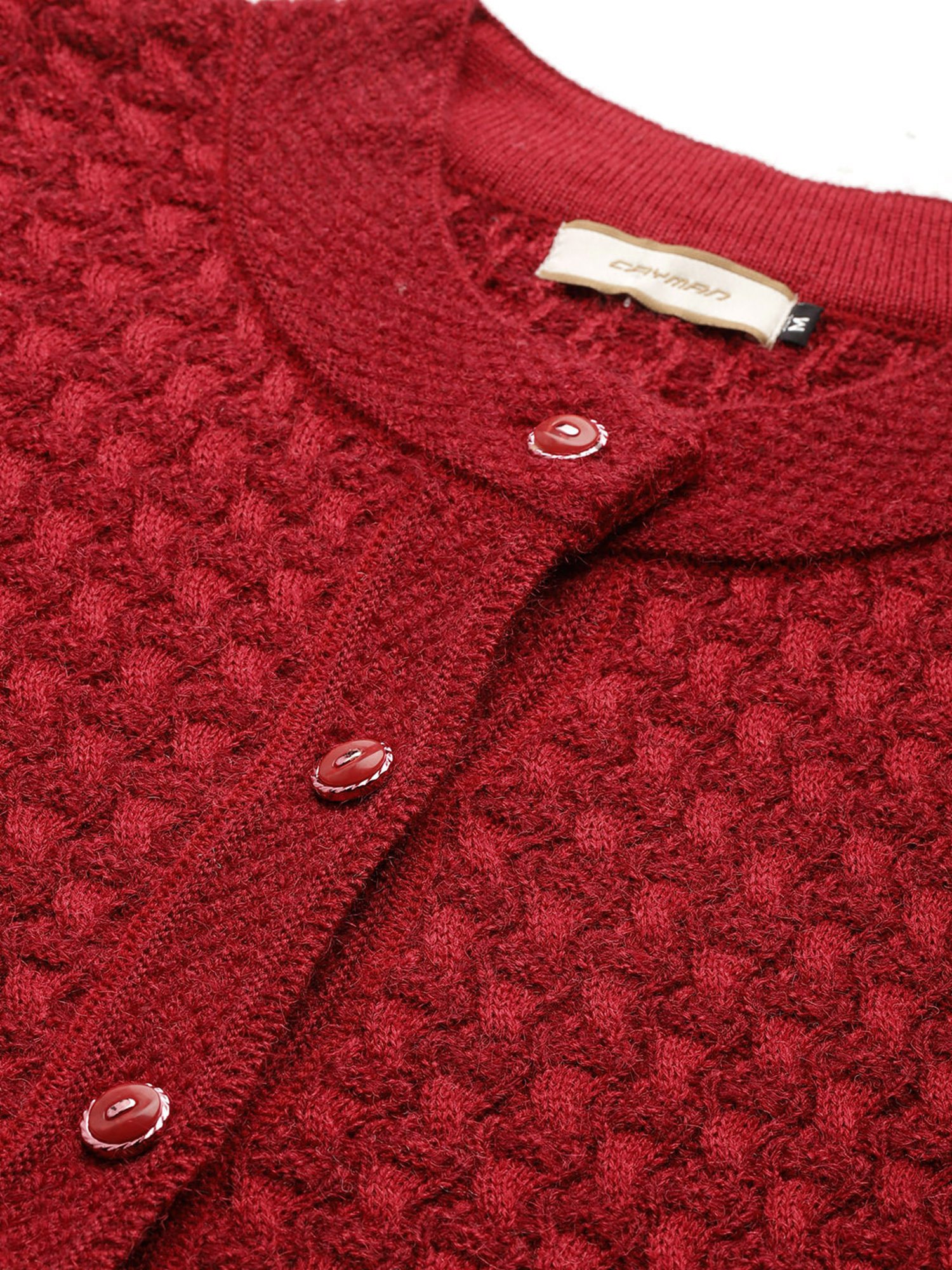 Cayman Red Woolen Cable Knit Cardigan