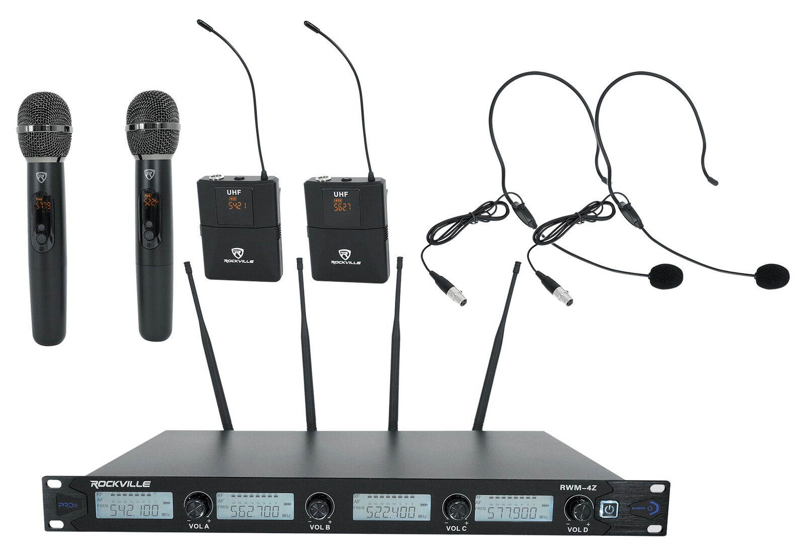 RWM-4Z Quad Wireless UHF Handheld/Headset Microphone System 20 Channel