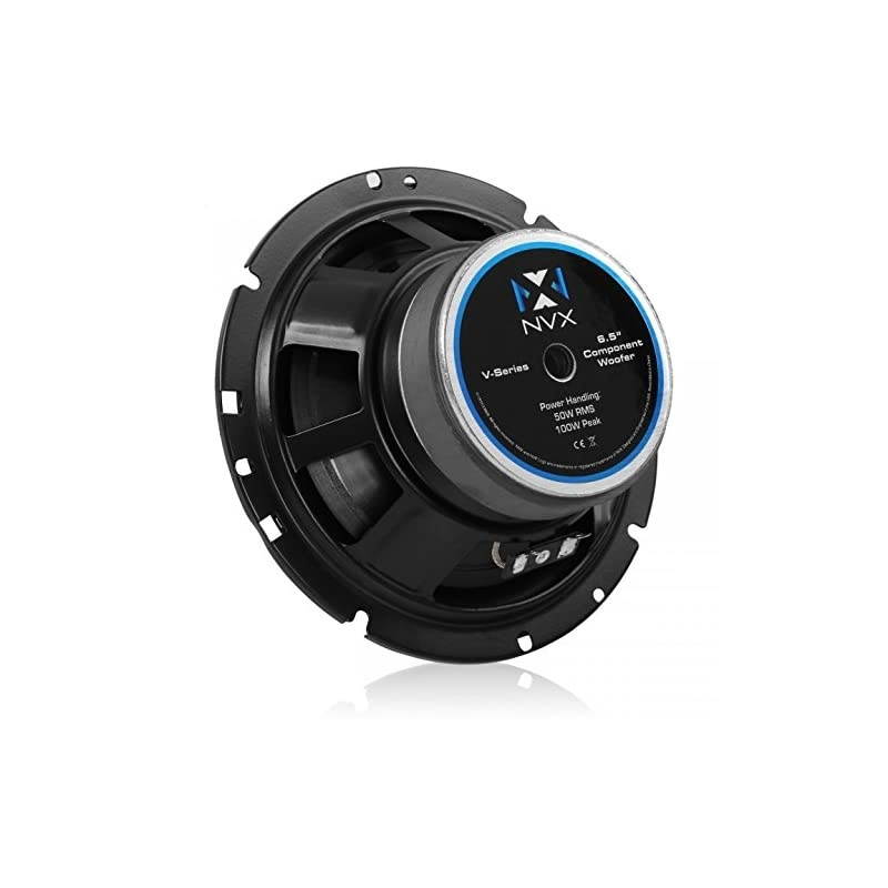 6.5" 2-Way V-Series Component Car Audio Speaker System with Two 25mm Silk Dome Tweeters and Two Crossover Networks