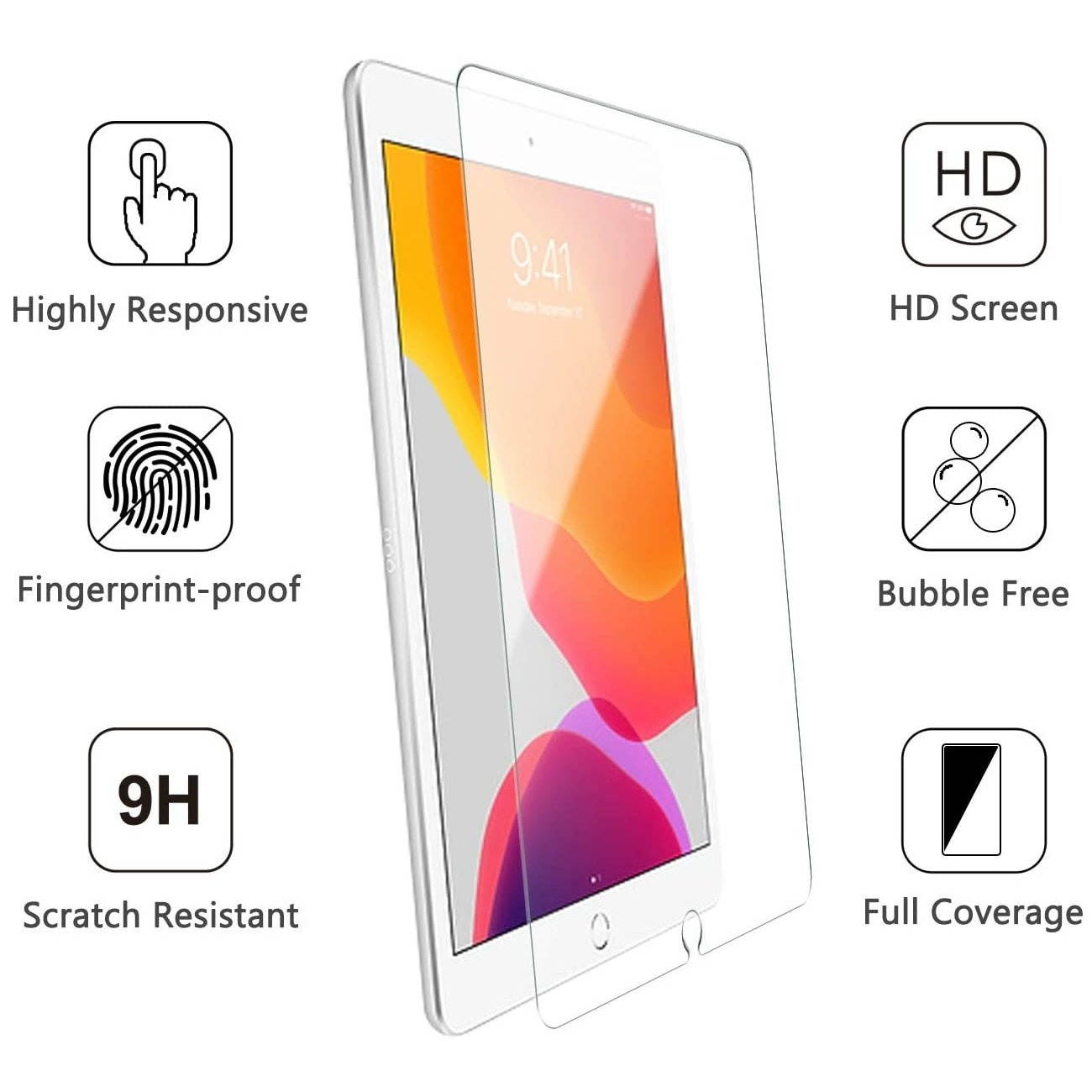 4-Pack Premium HD Tempered Glass Screen Protector for iPad 10.2 inch (8th & 7th Gen)